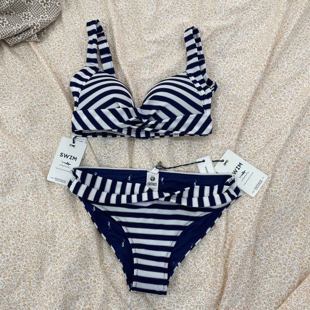 Swim Bikini Set Navy & White Striped, FatFace Brand